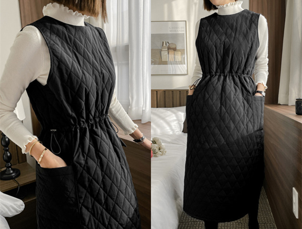 シンプルコーデ中綿入りキルティングジャンパーワンピース