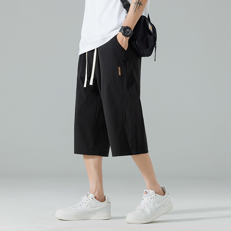 シンプルファッション リラックス七分丈パンツ 速乾素材