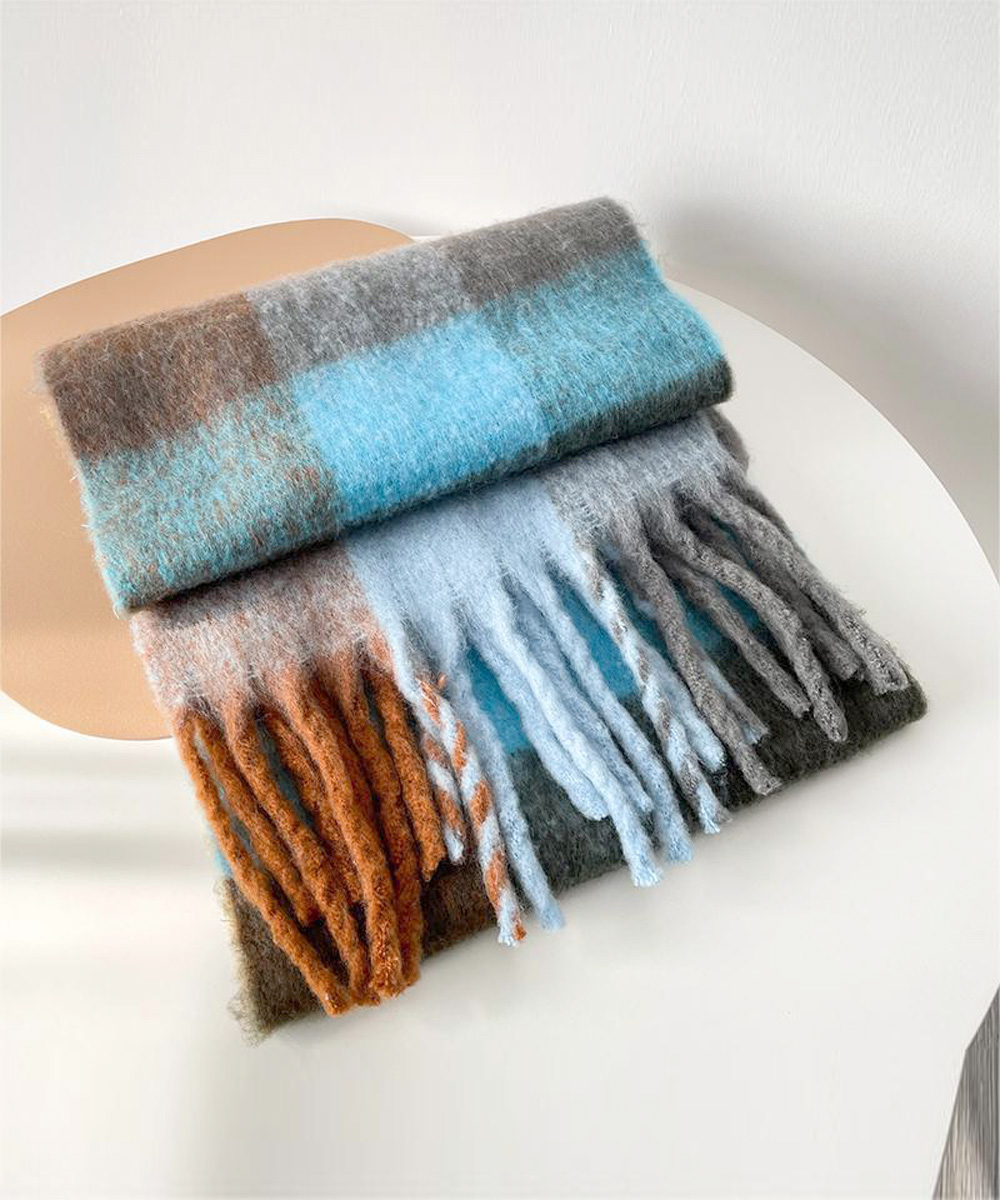 シンプルファッション カシミヤ風チェック柄大判マフラー厚手