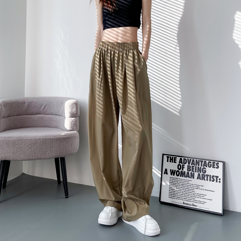 シンプルファッション 薄手素材ワイドパンツ 高腰ゆったりシルエット