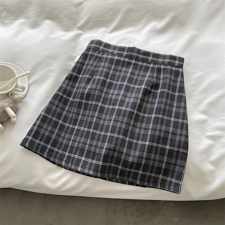 シンプルファッション チェック柄ハイウエストミニスカート秋冬