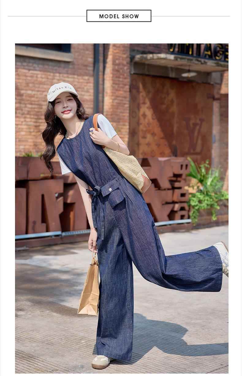 シンプルファッション ノースリーブデニムオールインワン