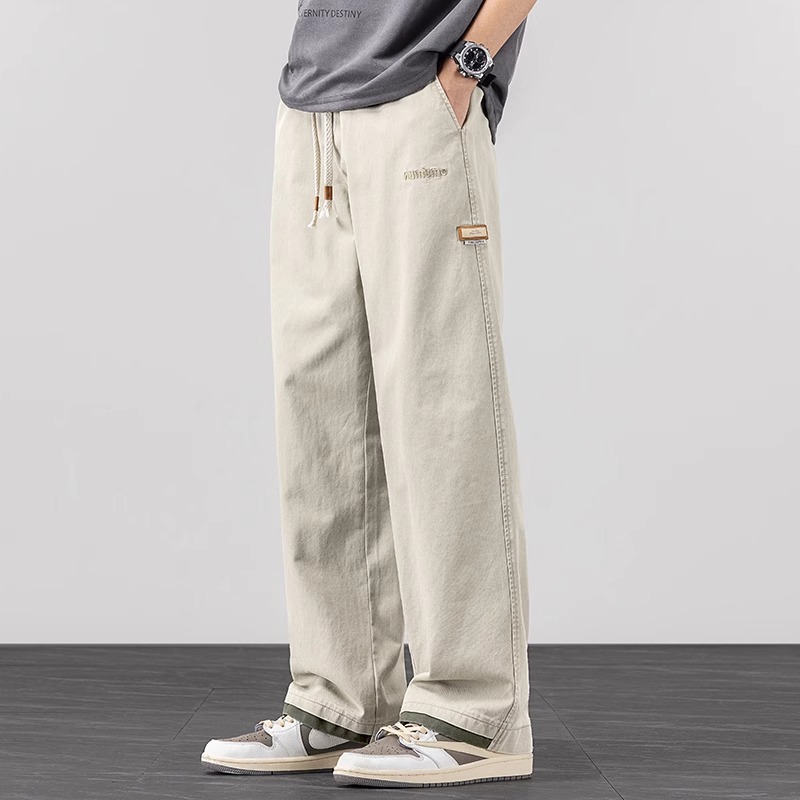 シンプルファッション コットン素材ゆったりストレートパンツ