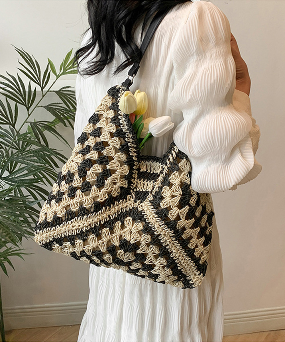 シンプルファッション 軽量編み込みかごバッグ レディース天然素材