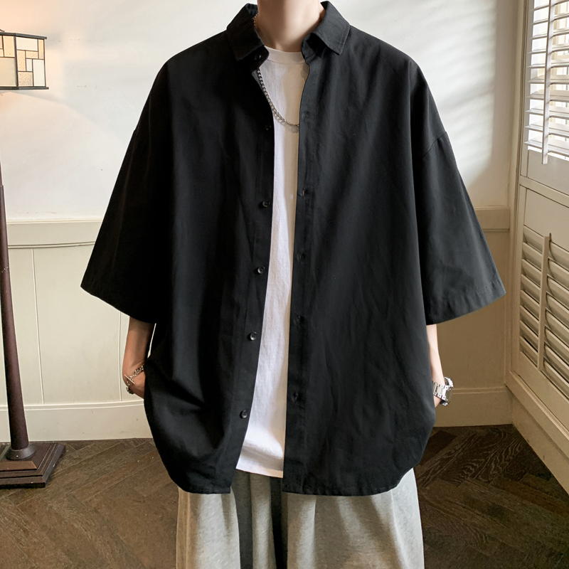 シンプルファッション 涼感素材ゆったり半袖シャツ