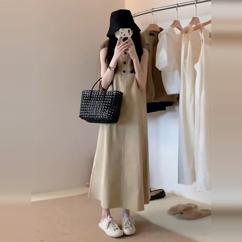 シンプルファッション ノースリーブワークテイストロングワンピース