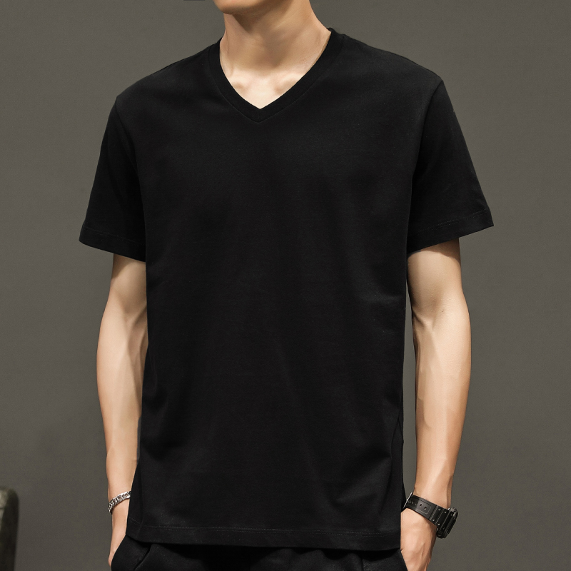 シンプルファッション ゆったり着れるVネック純綿Tシャツ