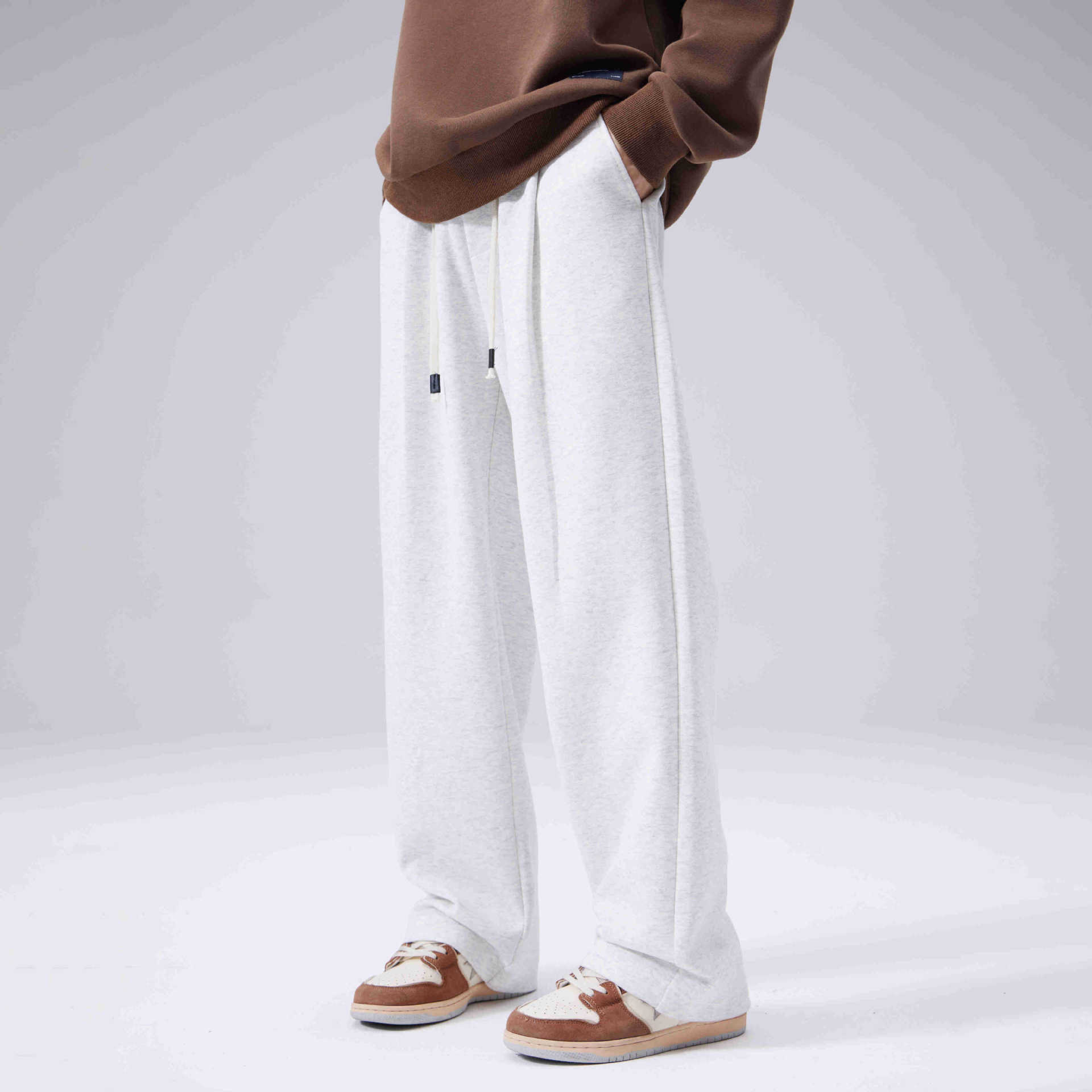 シンプルファッション ドローコード付きゆったりストレートパンツ