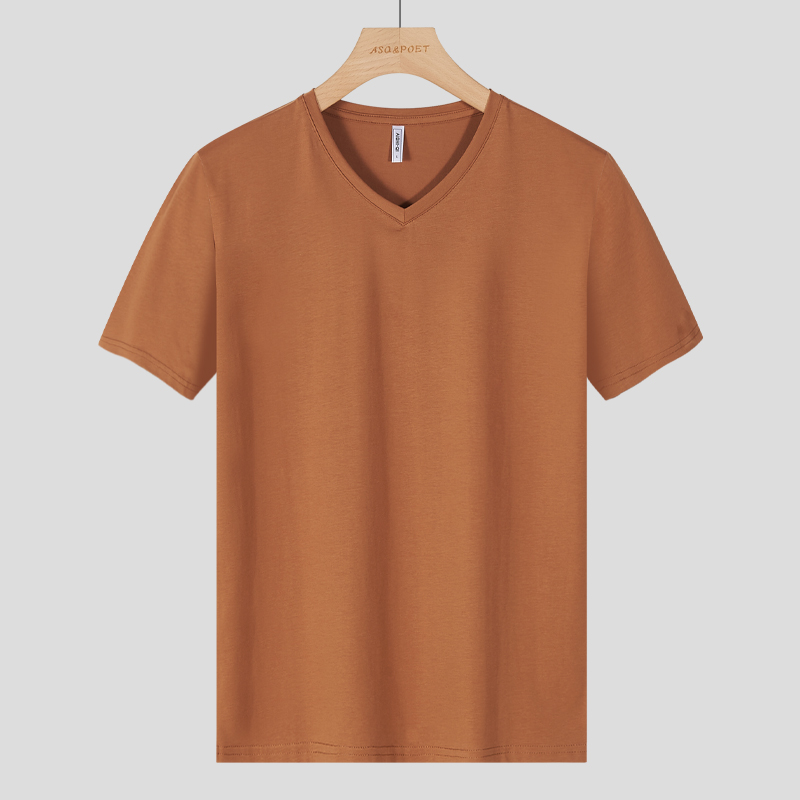 シンプルファッション Vネック綿素材フィット半袖Tシャツ