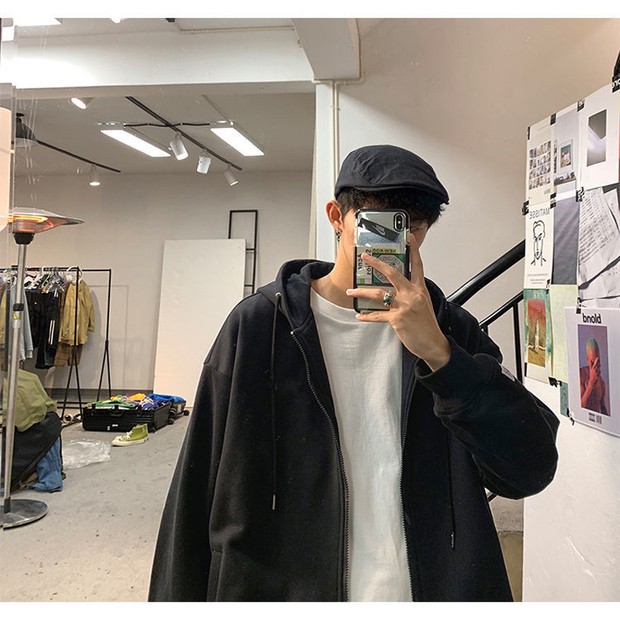 シンプルファッション シンプルデザイン フード付きジップアップパーカー