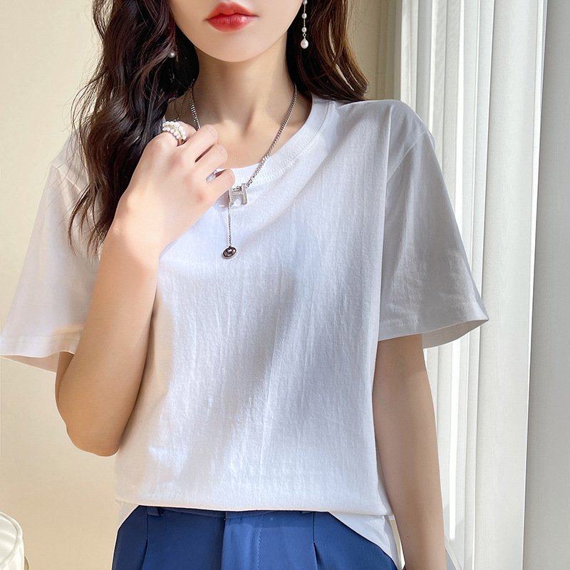 シンプルファッション ベーシック純綿ラウンドネックTシャツ