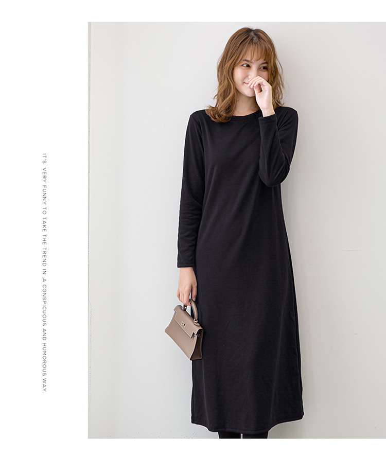 シンプルファッション ゆったりシルエット長袖ロングワンピース