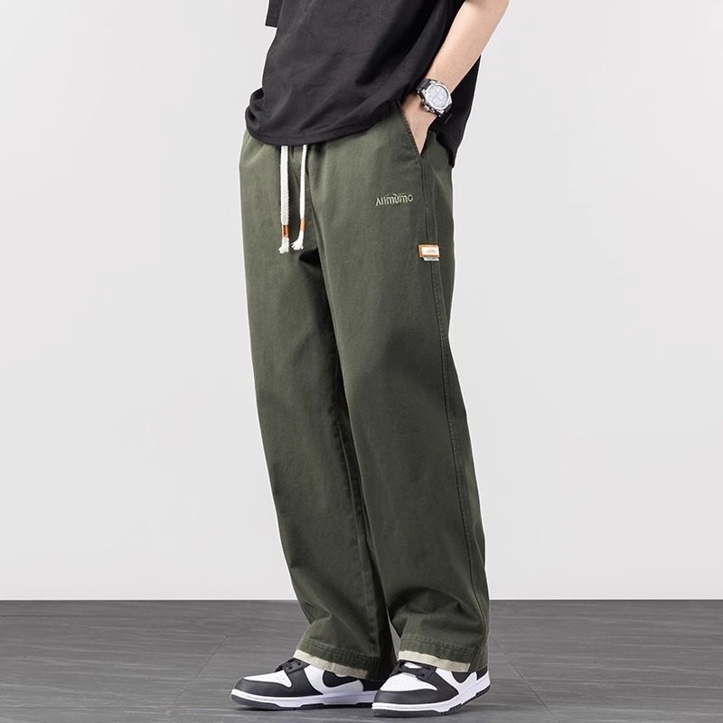 シンプルファッション コットン素材ゆったりストレートパンツ