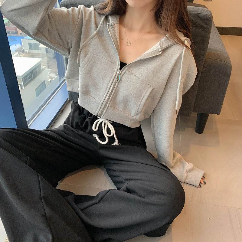 シンプルファッション ゆったりシルエットフードジップパーカー