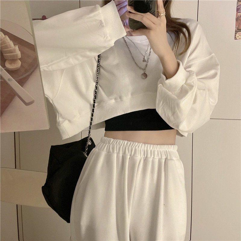 シンプルファッション ショート丈スウェットトップス