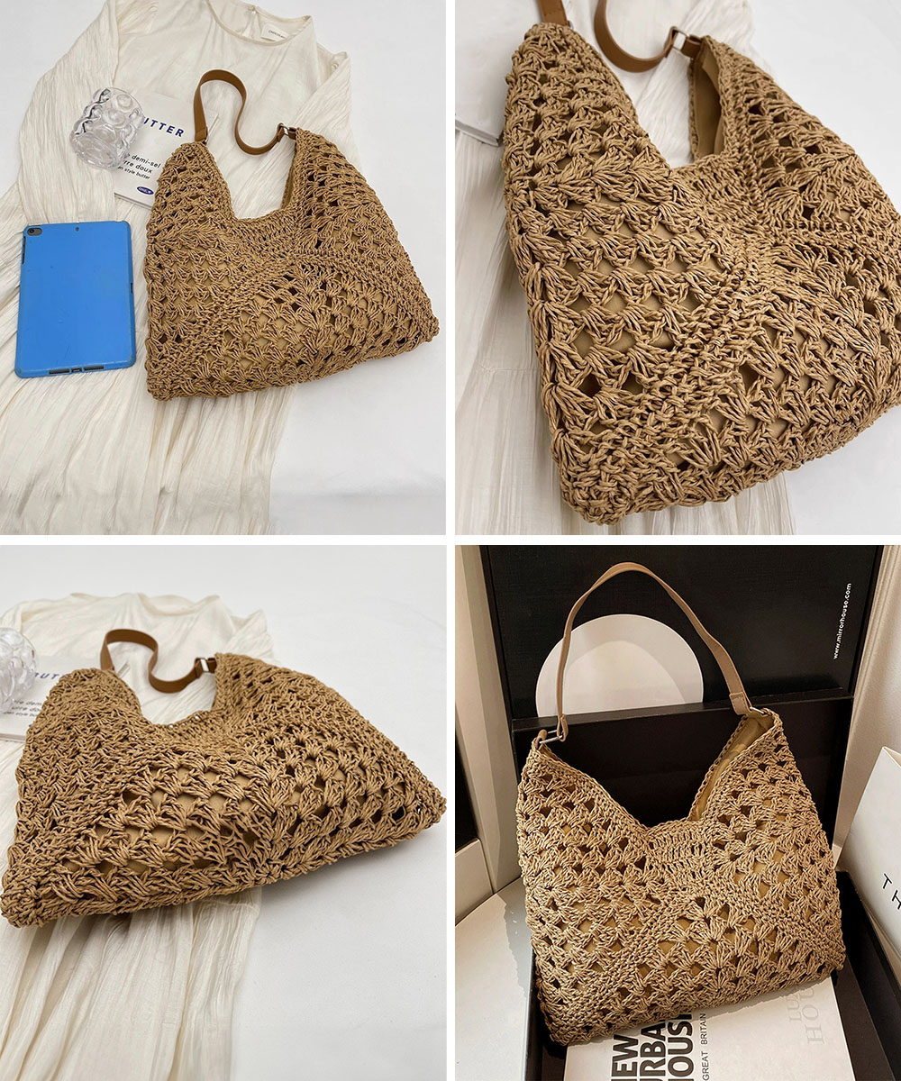 シンプルファッション 軽量編み込みかごバッグ レディース天然素材