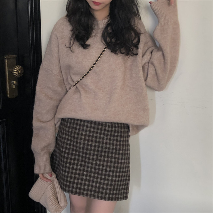 シンプルファッション 厚手ゆったりニットセーター レトロ風