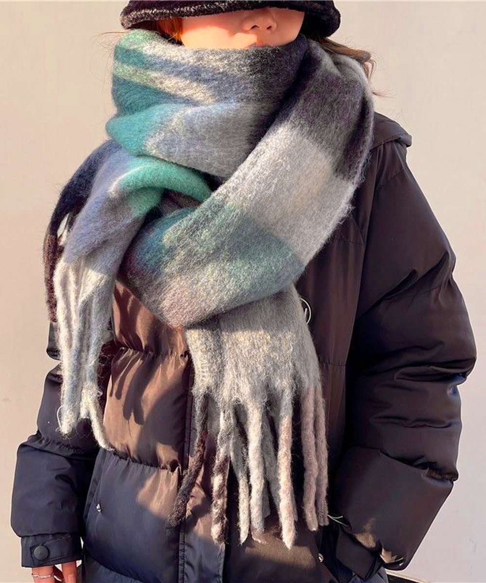 シンプルファッション カシミヤ風チェック柄大判マフラー厚手