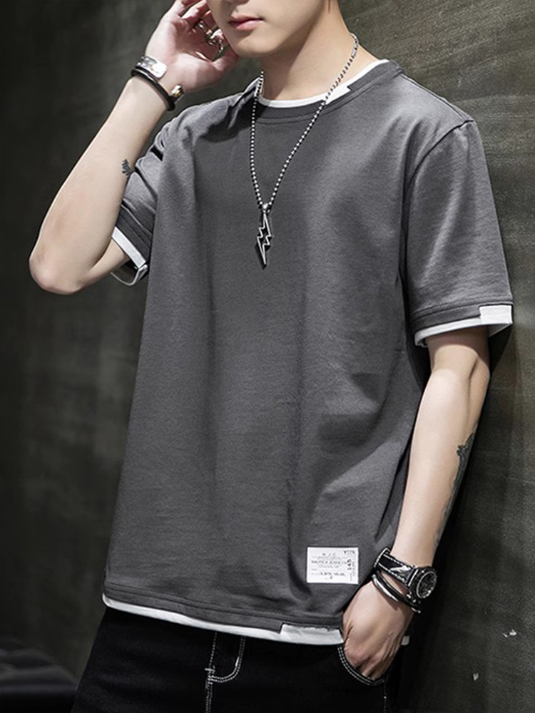 シンプルファッション レイヤード風シンプル半袖Tシャツ