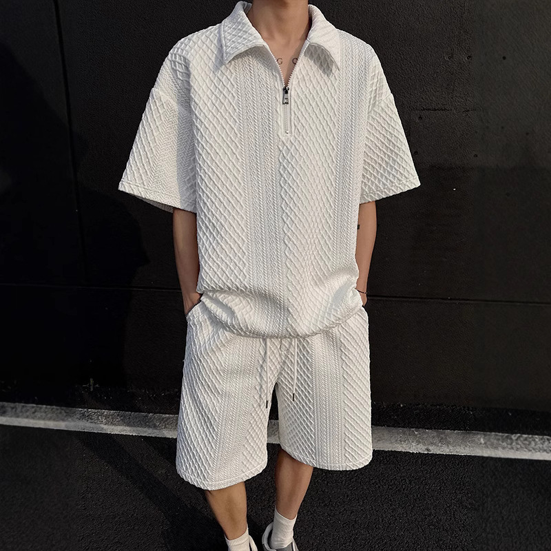 シンプルファッション キルティング半袖セットアップ 上下セット