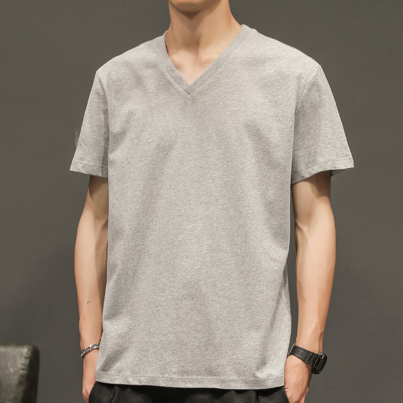 シンプルファッション ゆったり着れるVネック純綿Tシャツ