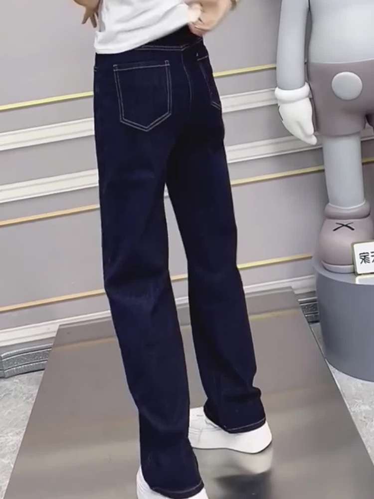 シンプルファッション ゆったりストレートデニムパンツ