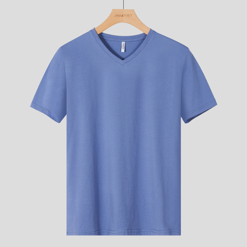 シンプルファッション Vネック綿素材フィット半袖Tシャツ
