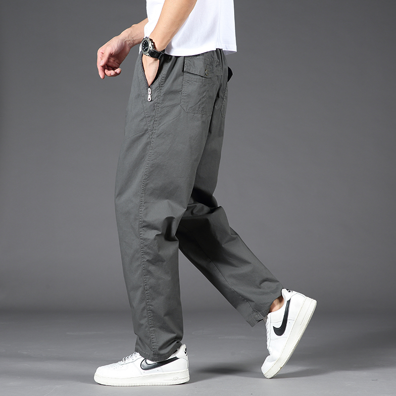 シンプルファッション ゆったりストレート綿混カジュアルパンツ