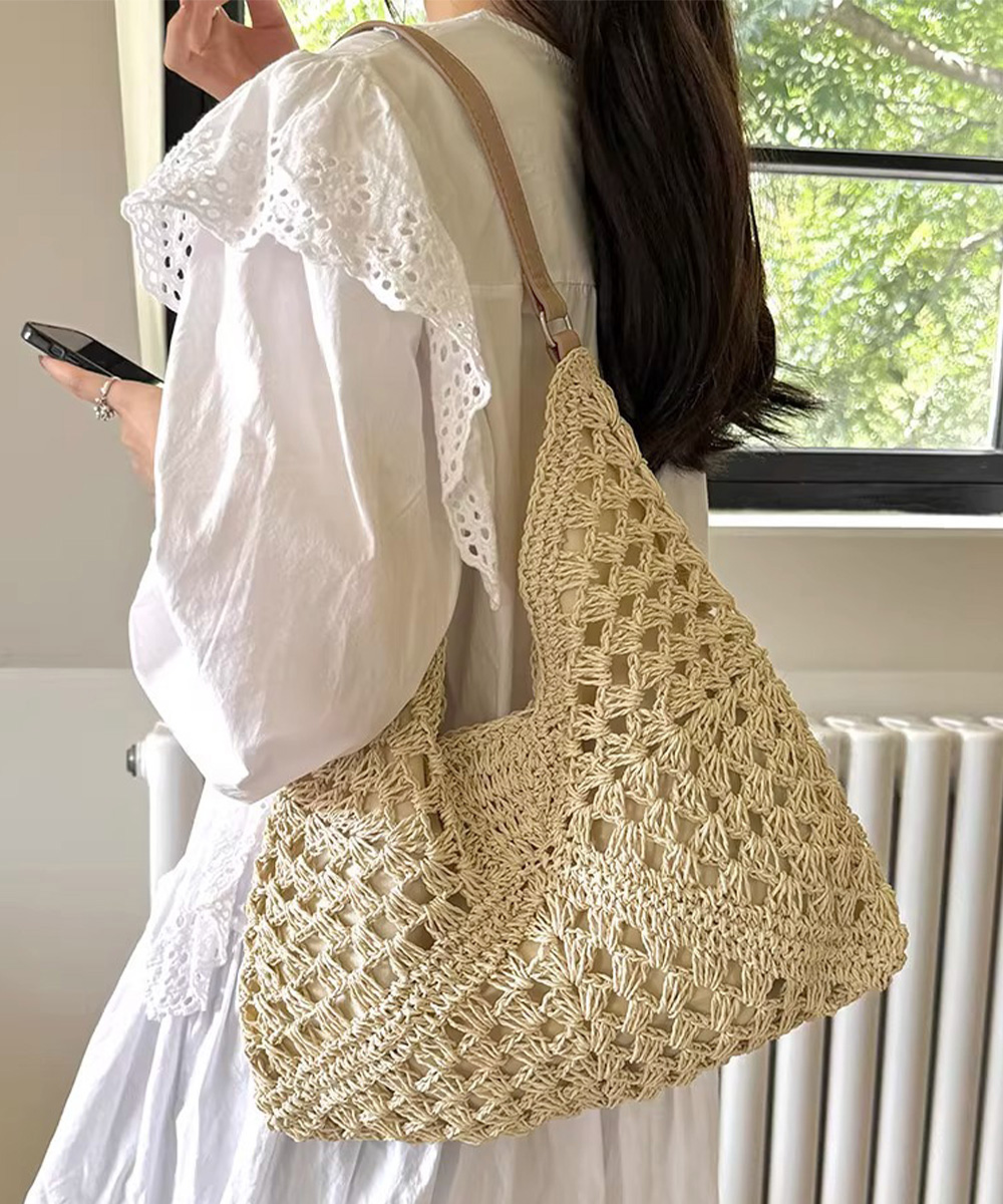 シンプルファッション 軽量編み込みかごバッグ レディース天然素材