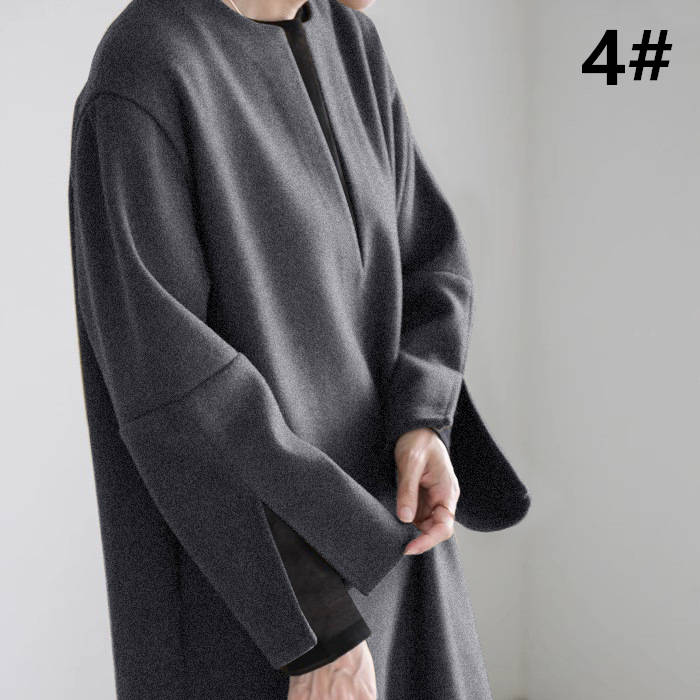 シンプルファッション 秋冬新作 丸首ワンピース 無地 体型カバー 着回し抜群