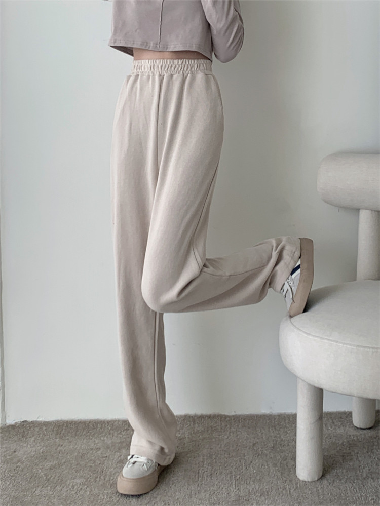 シンプルファッション シンプル ワイドレッグパンツ ハイウエスト 伸縮素材