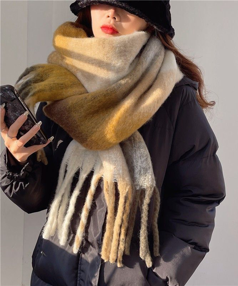 シンプルファッション カシミヤ風チェック柄大判マフラー厚手