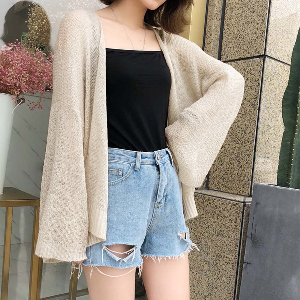 シンプルファッション 薄手ニットカーディガン 前開き 夏 羽織り