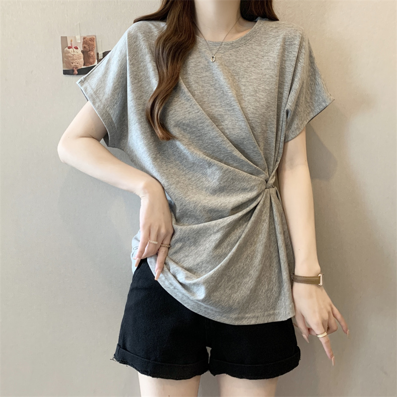シンプルファッション シンプル不規則デザイン半袖Tシャツ