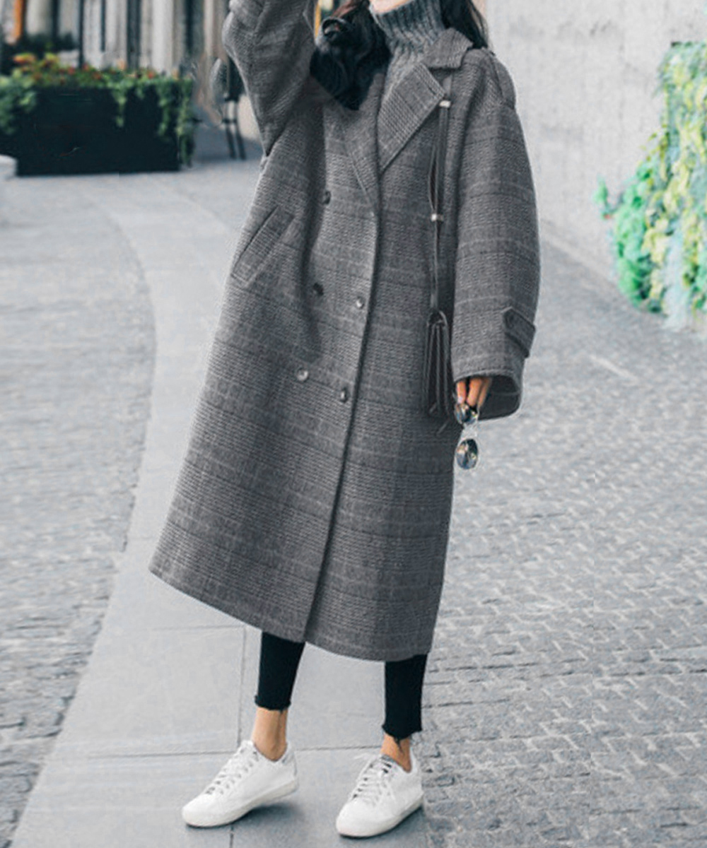 シンプルファッション 中綿入りグレンチェック柄チェスターコート