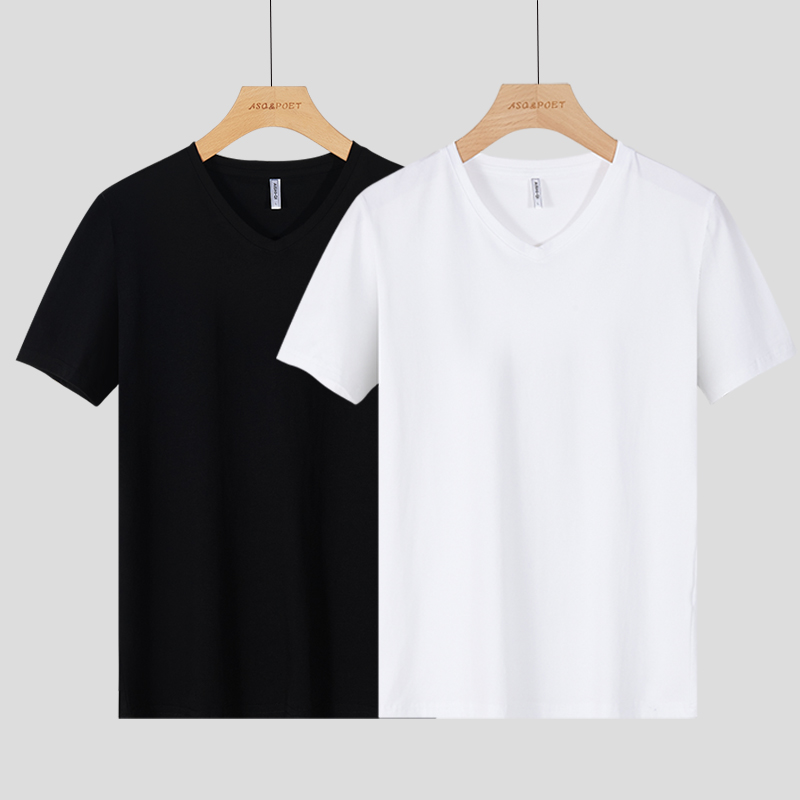 シンプルファッション Vネック綿素材フィット半袖Tシャツ