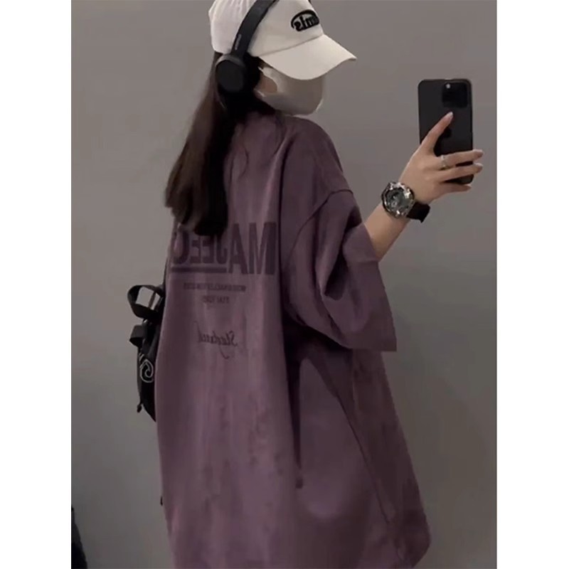 シンプルファッション レトロロゴオーバーサイズ半袖Tシャツ