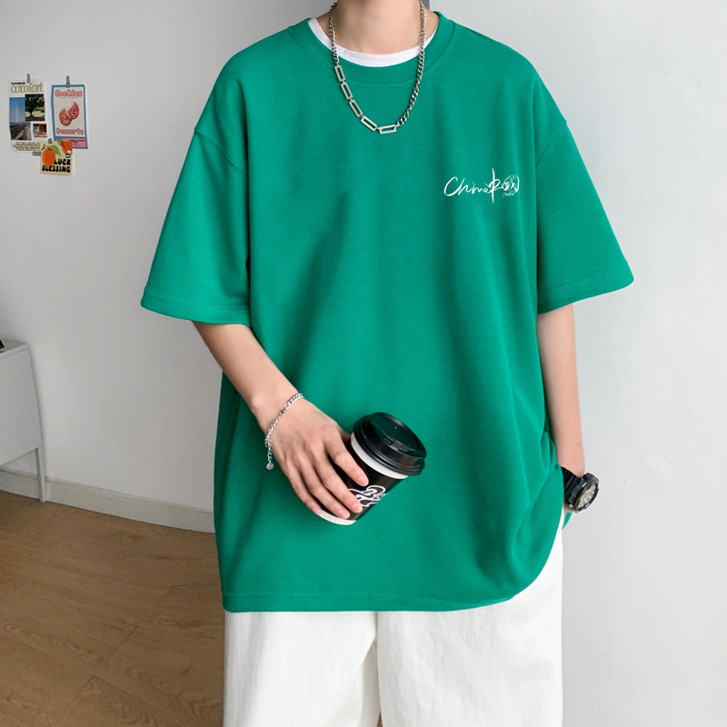 シンプルファッション ゆったりシルエット 純綿半袖Tシャツ