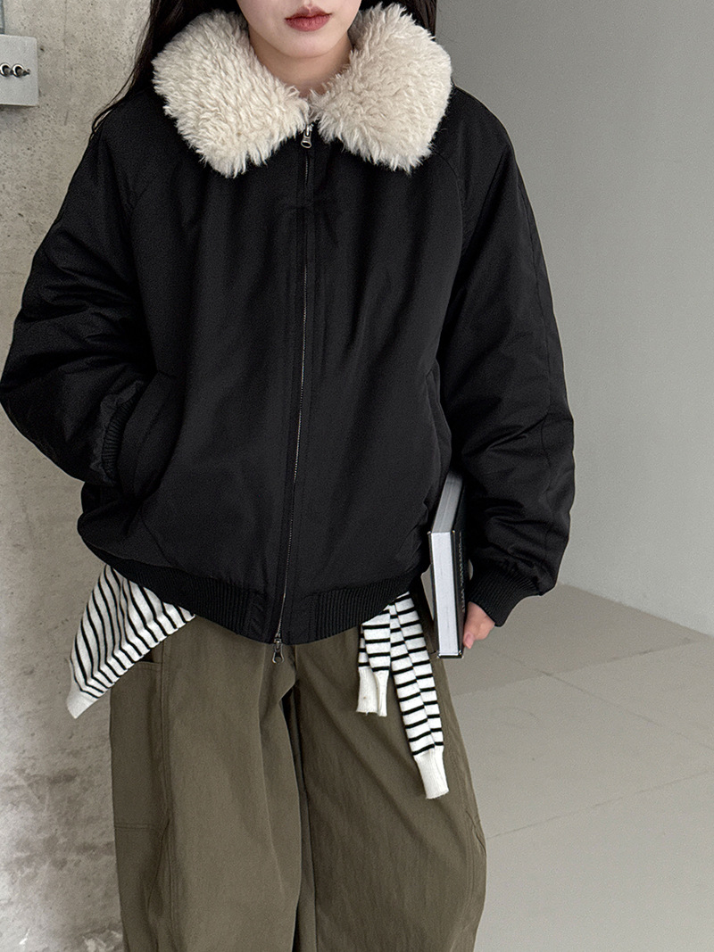 シンプルファッション ファー襟ボリュームジャケット レディース 韓国風 アウター