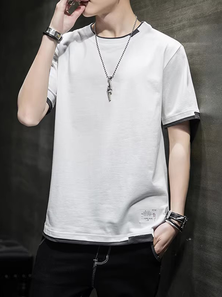 シンプルファッション レイヤード風シンプル半袖Tシャツ