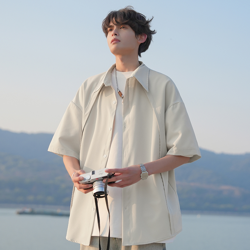 シンプルファッション ゆったり快適半袖シャツ