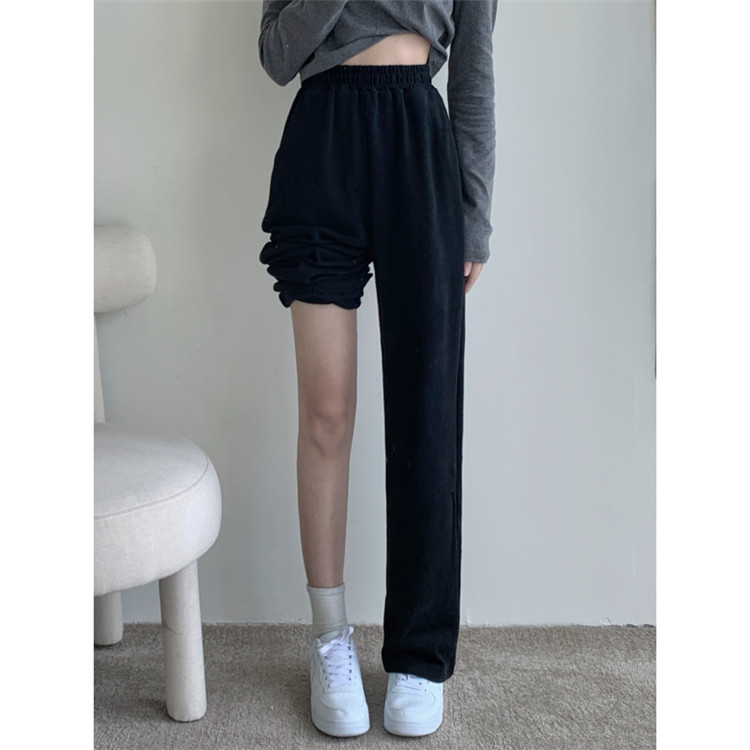 シンプルファッション シンプル ワイドレッグパンツ ハイウエスト 伸縮素材