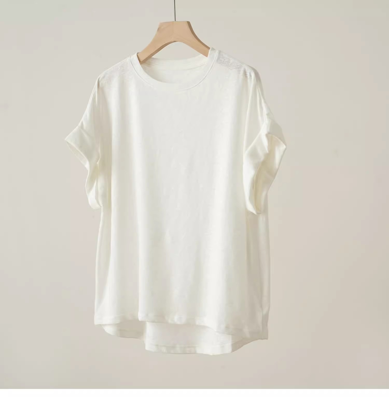 シンプルファッション 麻混素材ドルマン袖リラックスフィットTシャツ