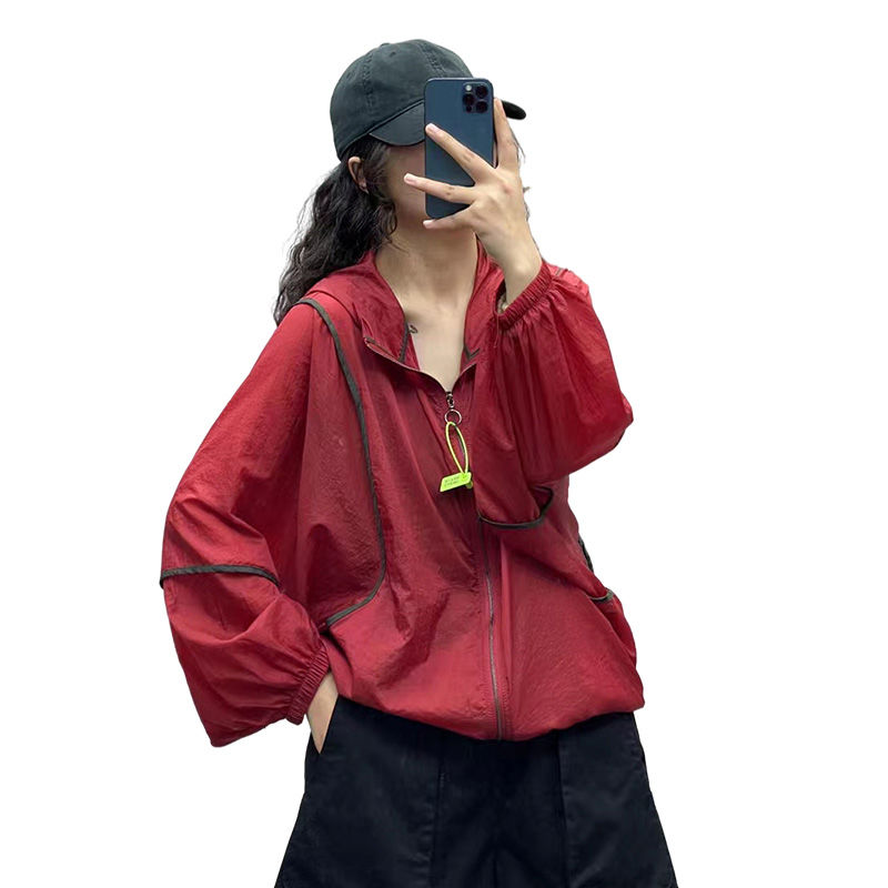 シンプルファッション ゆったりフードつき薄手パーカー