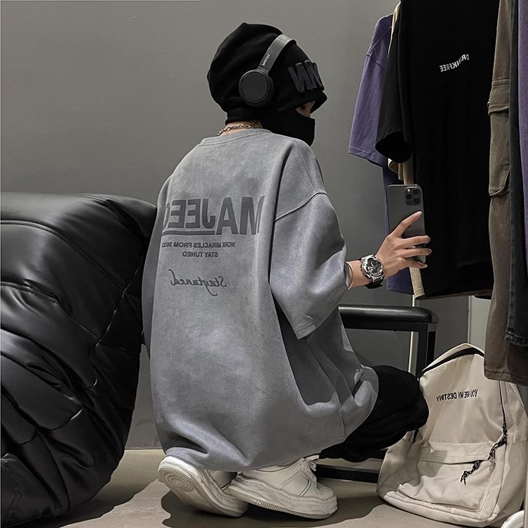 シンプルファッション レトロロゴオーバーサイズ半袖Tシャツ