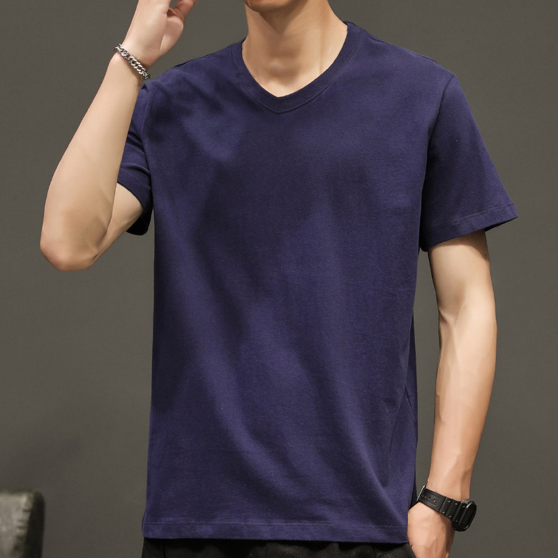 シンプルファッション ゆったり着れるVネック純綿Tシャツ