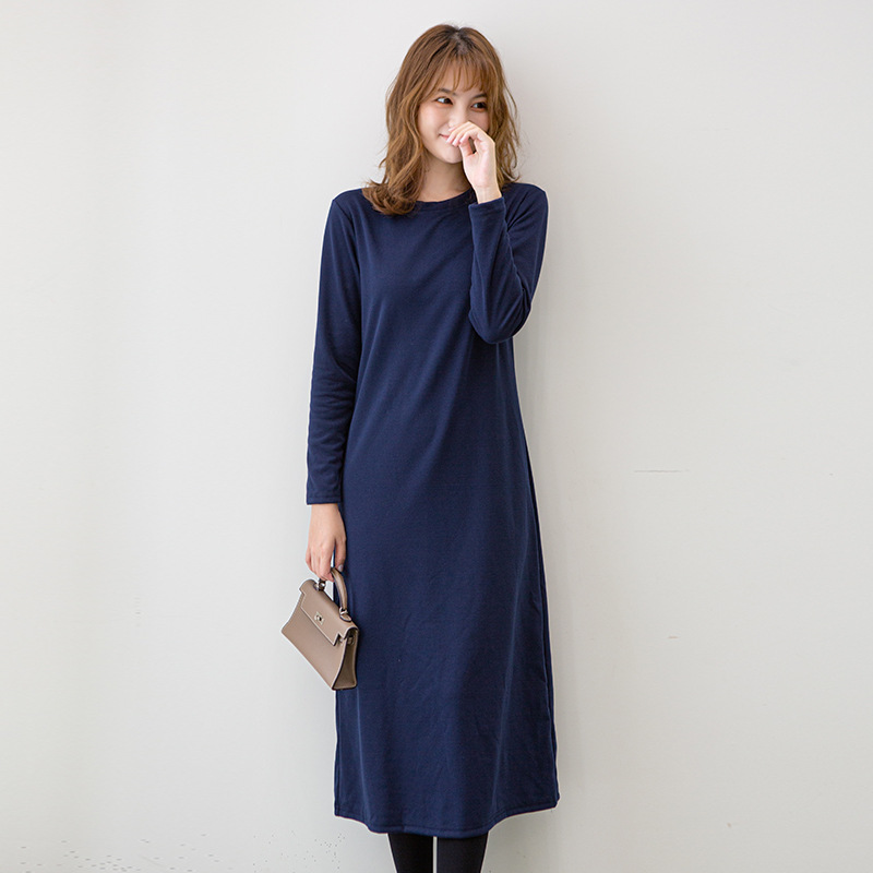シンプルファッション ゆったりシルエット長袖ロングワンピース