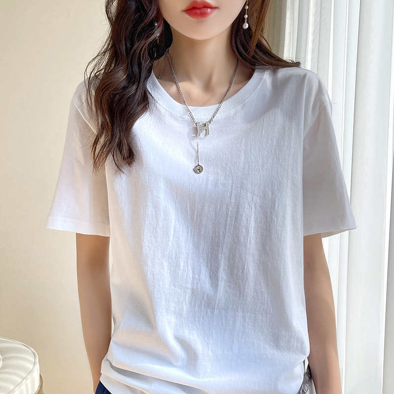 シンプルファッション ベーシック純綿ラウンドネックTシャツ