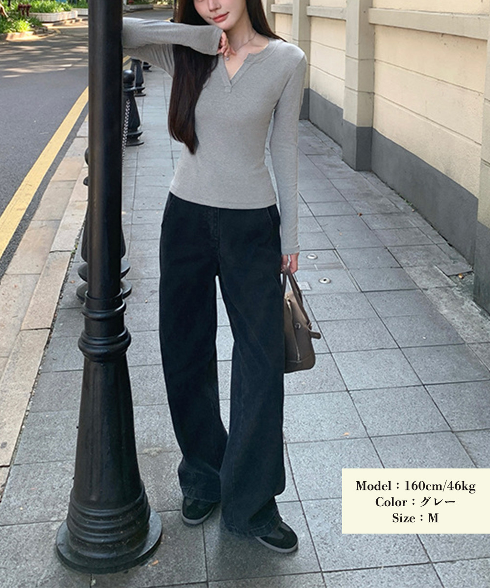 シンプルファッション 長袖トップス レディース Vネック 無地 シンプル