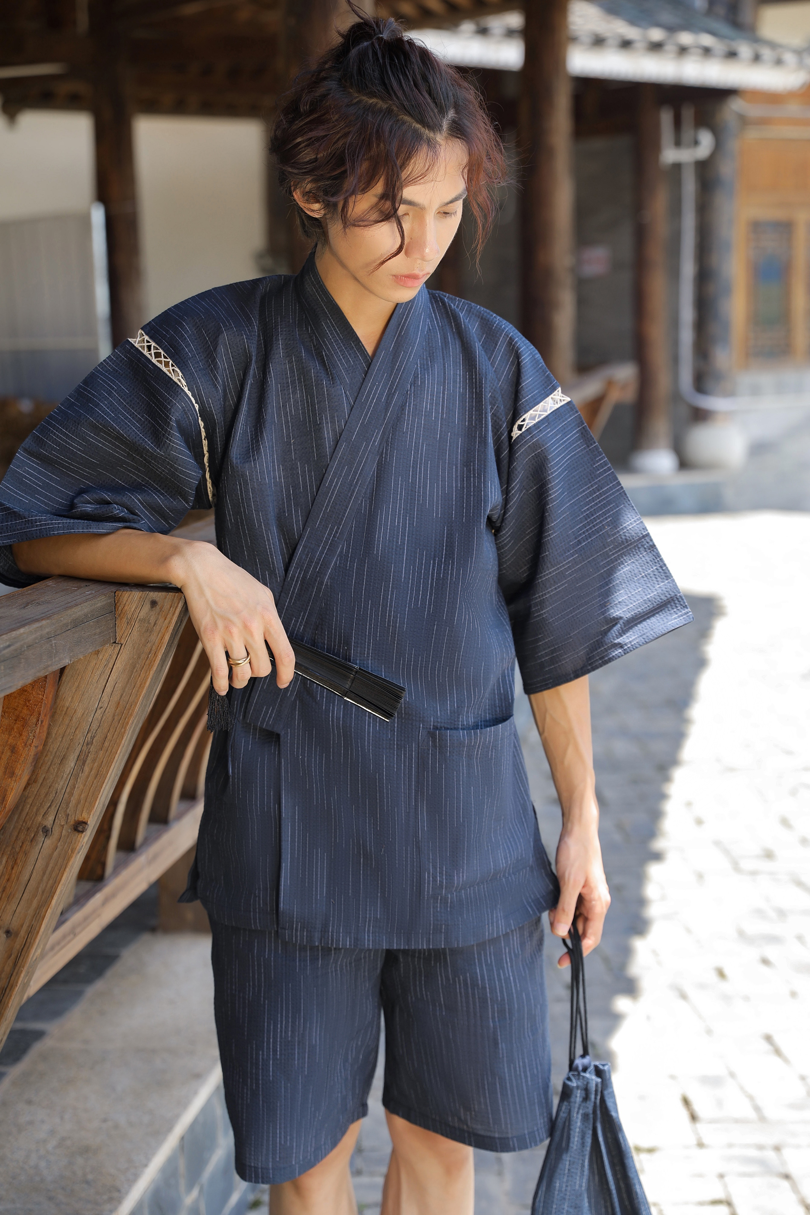 シンプルファッション 伝統的な和風甚平セット 綿麻素材